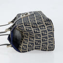 FENDI Zucchino Canvas Hand Bag Navy Silver Auth 151349-5