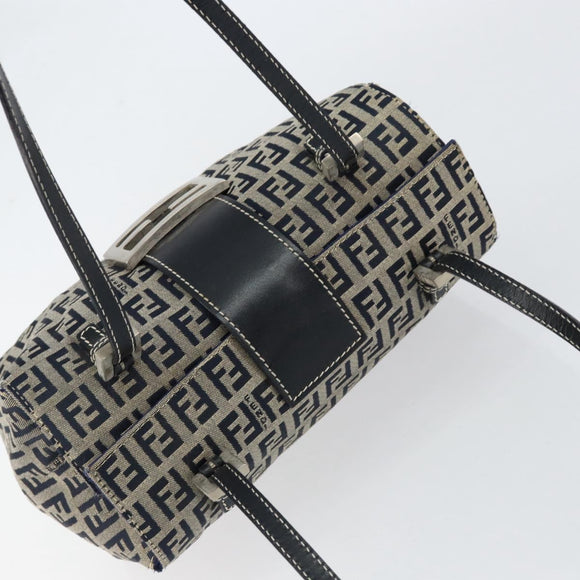 FENDI Zucchino Canvas Hand Bag Navy Silver Auth 151349