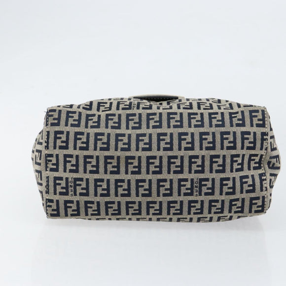 FENDI Zucchino Canvas Hand Bag Navy Silver Auth 151349