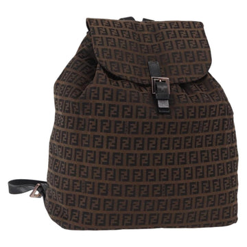 FENDI Zucchino Canvas Backpack Brown Black Auth 151350