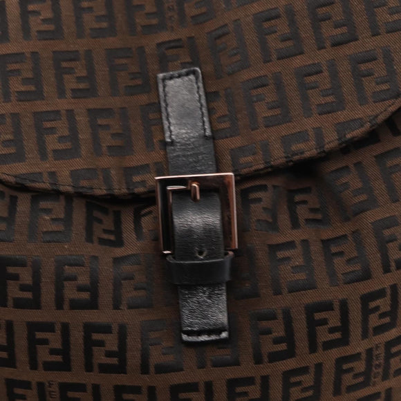 FENDI Zucchino Canvas Backpack Brown Black Auth 151350