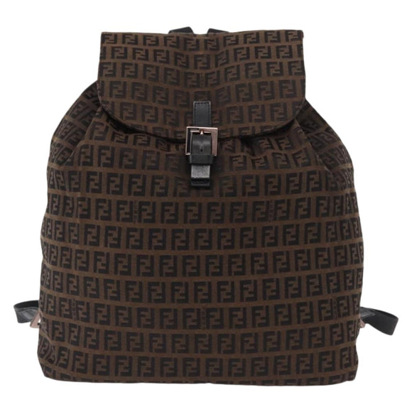 FENDI Zucchino Canvas Backpack Brown Black Auth 151350