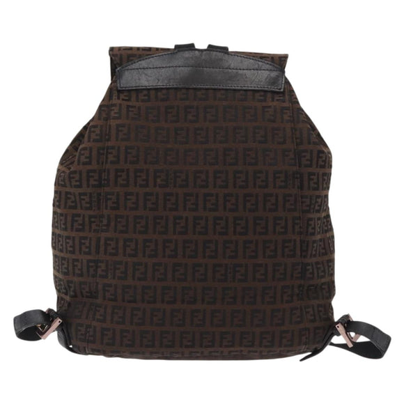 FENDI Zucchino Canvas Backpack Brown Black Auth 151350