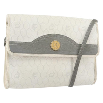 Christian Dior Honeycomb Canvas Shoulder Bag PVC Gold White Auth 151351