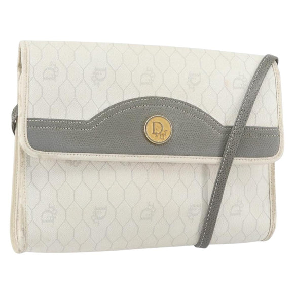 Christian Dior Honeycomb Canvas Shoulder Bag PVC Gold White Auth 151351
