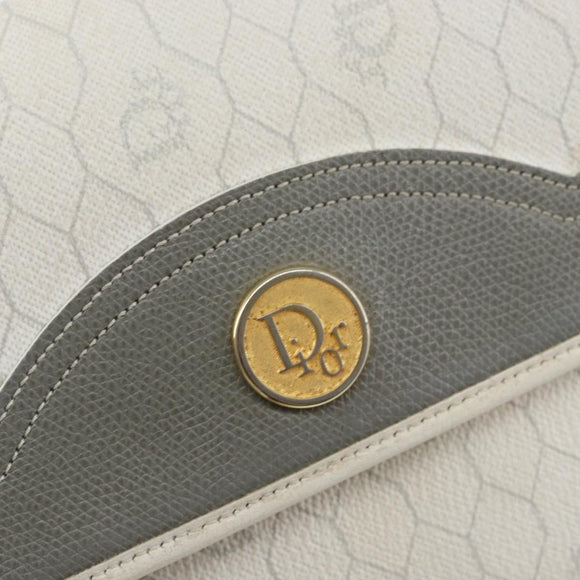 Christian Dior Honeycomb Canvas Shoulder Bag PVC Gold White Auth 151351
