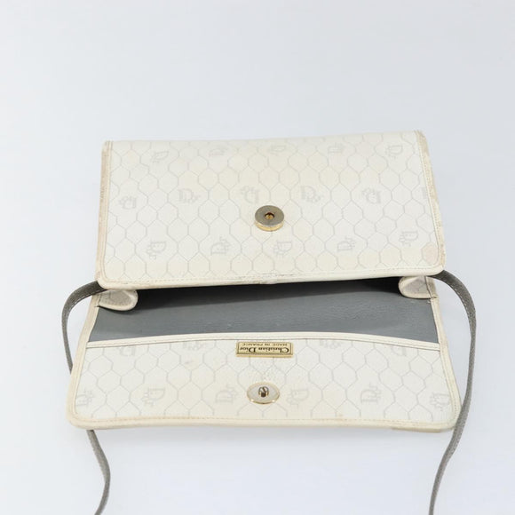 Christian Dior Honeycomb Canvas Shoulder Bag PVC Gold White Auth 151351