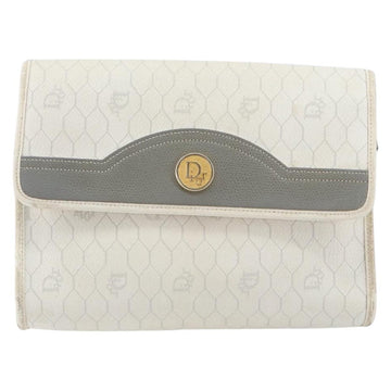 Christian Dior Honeycomb Canvas Shoulder Bag PVC Gold White Auth 151351 - 0