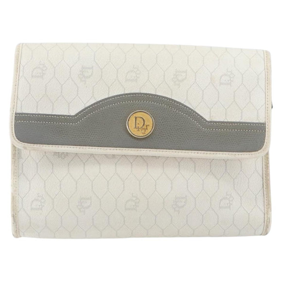 Christian Dior Honeycomb Canvas Shoulder Bag PVC Gold White Auth 151351