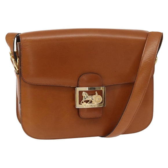 CELINE Shoulder Bag Leather Beige Gold Auth 151360