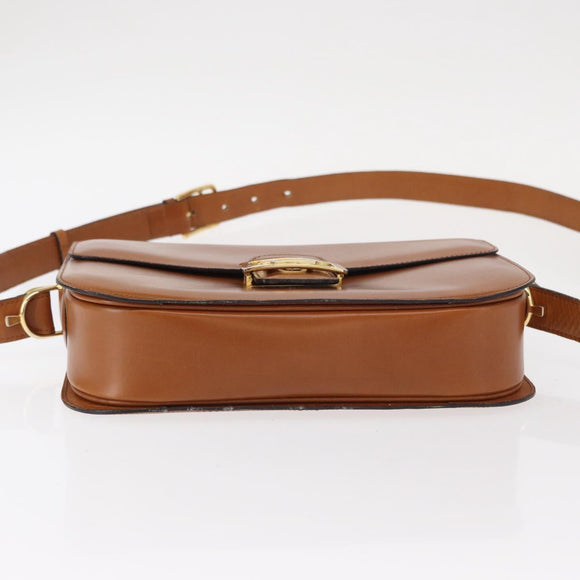 CELINE Shoulder Bag Leather Beige Gold Auth 151360