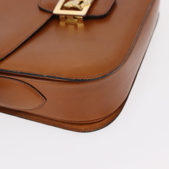 CELINE Shoulder Bag Leather Beige Gold Auth 151360