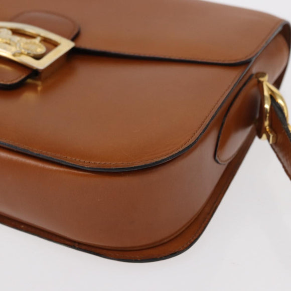 CELINE Shoulder Bag Leather Beige Gold Auth 151360