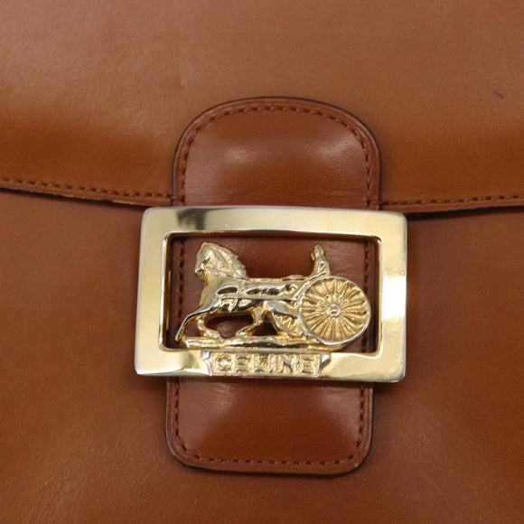 CELINE Shoulder Bag Leather Beige Gold Auth 151360