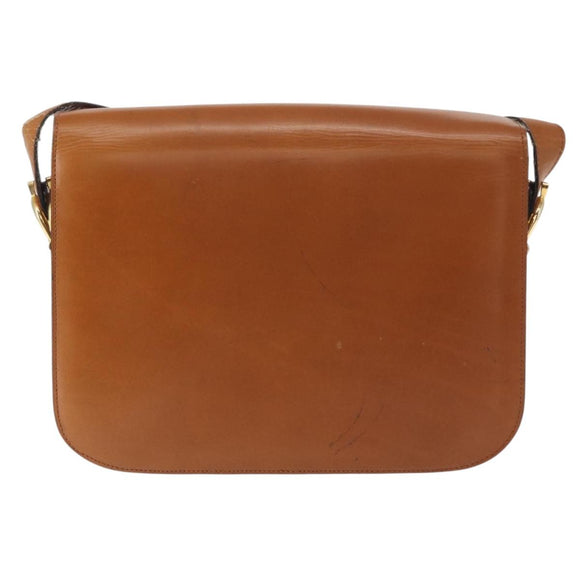 CELINE Shoulder Bag Leather Beige Gold Auth 151360