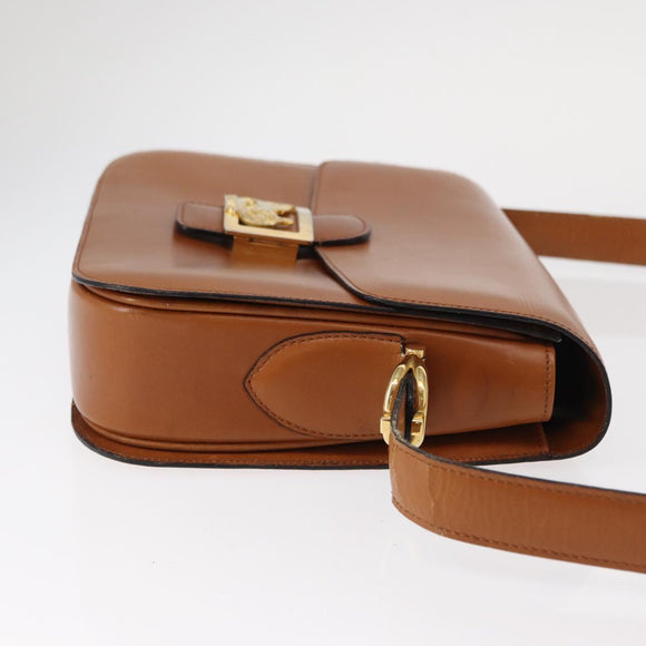 CELINE Shoulder Bag Leather Beige Gold Auth 151360