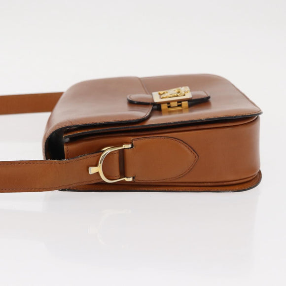 CELINE Shoulder Bag Leather Beige Gold Auth 151360