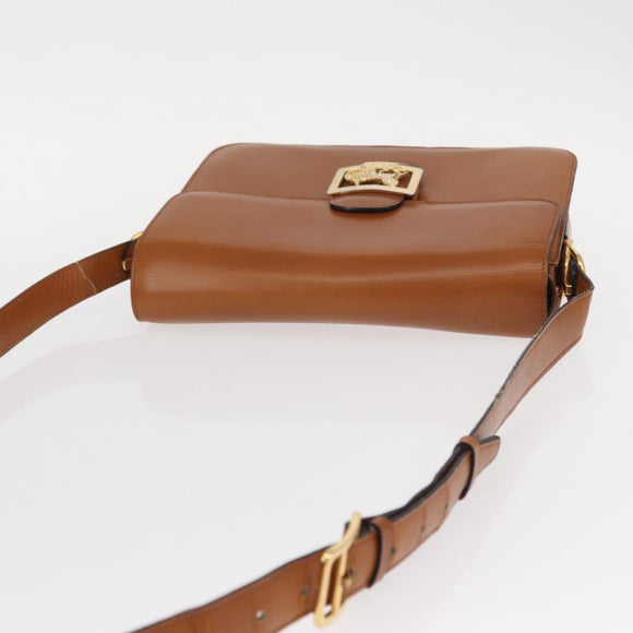 CELINE Shoulder Bag Leather Beige Gold Auth 151360