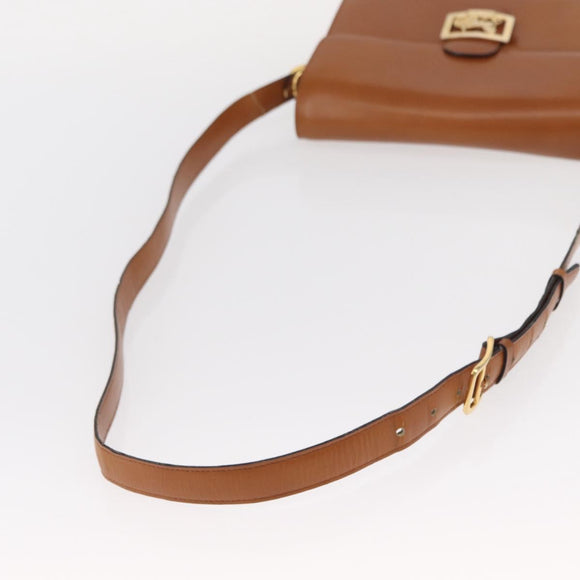 CELINE Shoulder Bag Leather Beige Gold Auth 151360