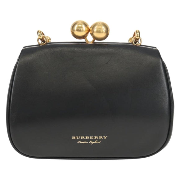 BURBERRY Shoulder Bag Leather Black Gold Auth 151361AV
