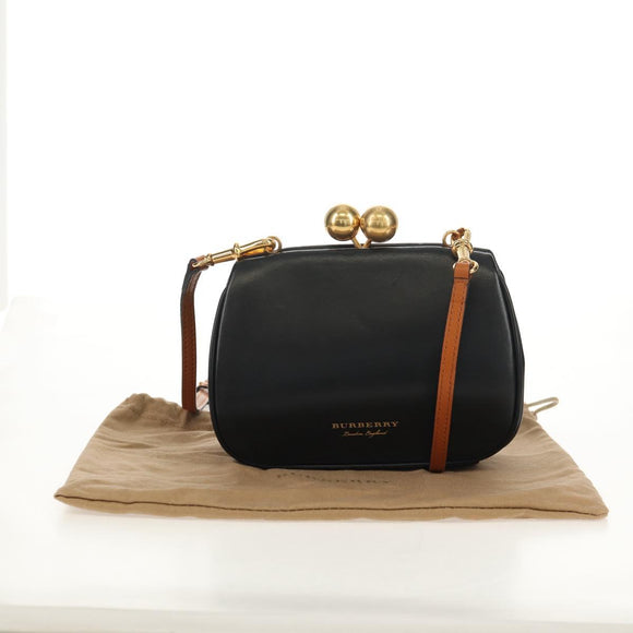 BURBERRY Shoulder Bag Leather Black Gold Auth 151361AV