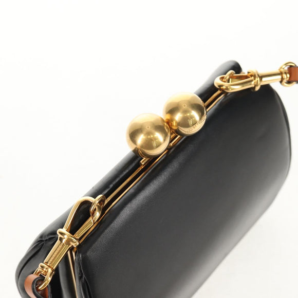 BURBERRY Shoulder Bag Leather Black Gold Auth 151361AV