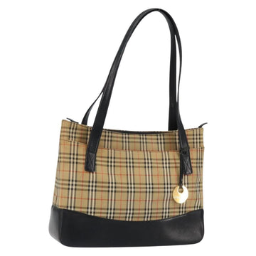 BURBERRY Nova Check Tote Bag Canvas Leather Beige Gold Auth 151362