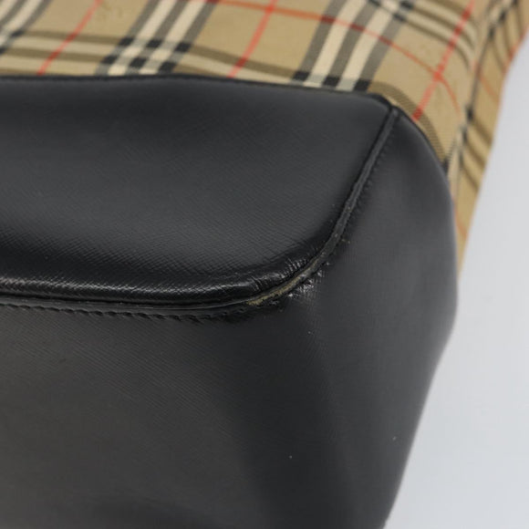 BURBERRY Nova Check Tote Bag Canvas Leather Beige Gold Auth 151362