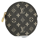 LOUIS VUITTON Mini Lin Porte Monnaie Round Coin Purse Black M92453 Auth 151364-1