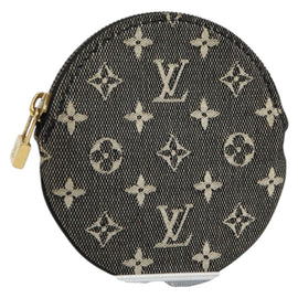 LOUIS VUITTON Mini Lin Porte Monnaie Round Coin Purse Black M92453 Auth 151364