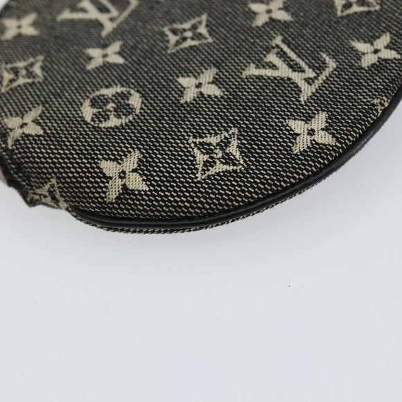 LOUIS VUITTON Mini Lin Porte Monnaie Round Coin Purse Black M92453 Auth 151364