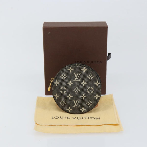 LOUIS VUITTON Mini Lin Porte Monnaie Round Coin Purse Black M92453 Auth 151364