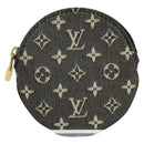 LOUIS VUITTON Mini Lin Porte Monnaie Round Coin Purse Black M92453 Auth 151364-13