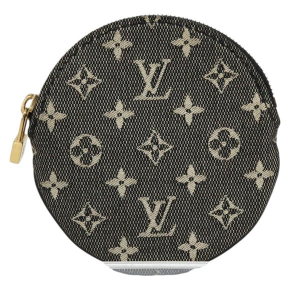 LOUIS VUITTON Mini Lin Porte Monnaie Round Coin Purse Black M92453 Auth 151364