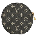 LOUIS VUITTON Mini Lin Porte Monnaie Round Coin Purse Black M92453 Auth 151364-2