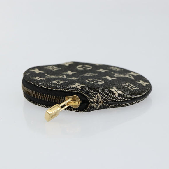 LOUIS VUITTON Mini Lin Porte Monnaie Round Coin Purse Black M92453 Auth 151364