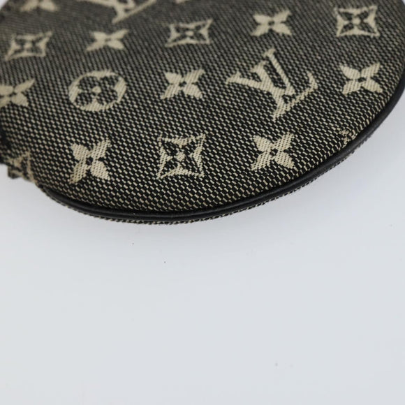 LOUIS VUITTON Mini Lin Porte Monnaie Round Coin Purse Black M92453 Auth 151364