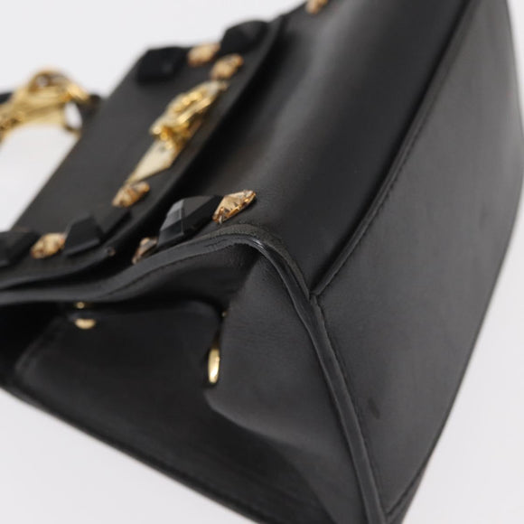 Salvatore Ferragamo Gancini Hand Bag Leather 2way Black Gold Auth 151370