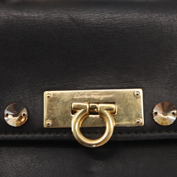 Salvatore Ferragamo Gancini Hand Bag Leather 2way Black Gold Auth 151370