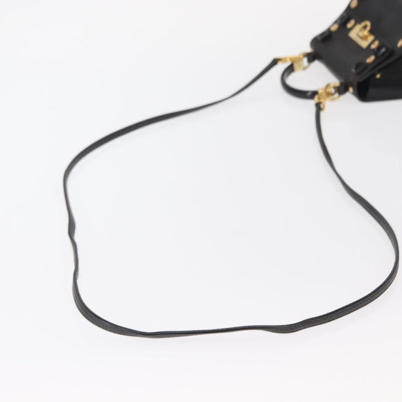 Salvatore Ferragamo Gancini Hand Bag Leather 2way Black Gold Auth 151370