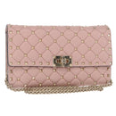 VALENTINO Chain Shoulder Bag Leather Pink Gold Auth 151371-1