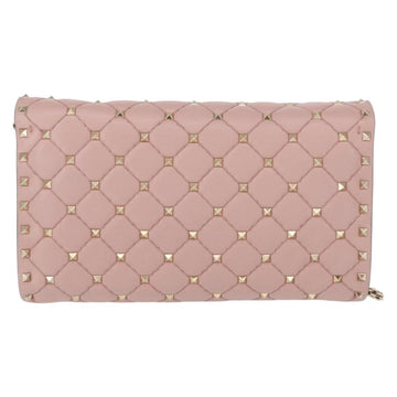 VALENTINO Chain Shoulder Bag Leather Pink Gold Auth 151371 - 0