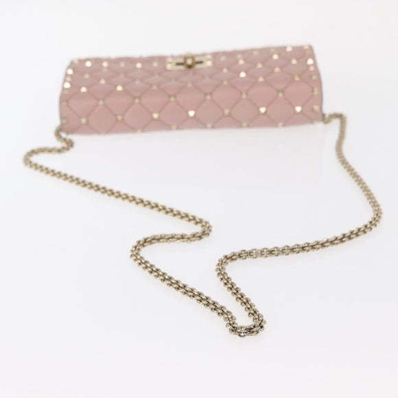 VALENTINO Chain Shoulder Bag Leather Pink Gold Auth 151371