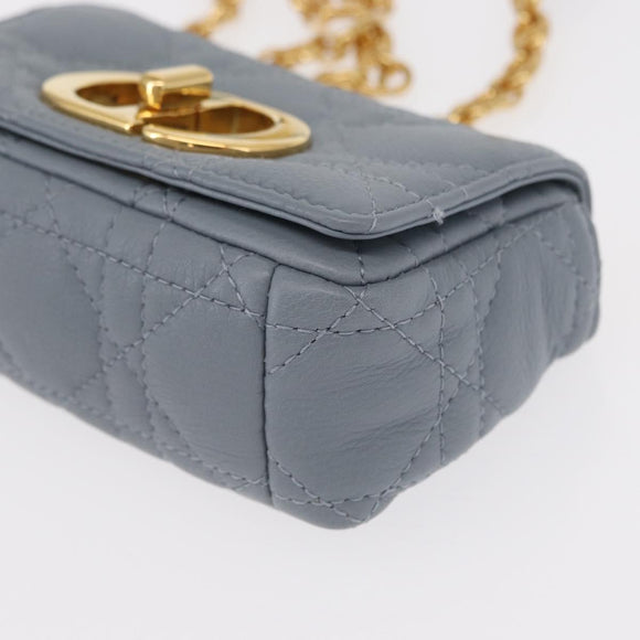 Christian Dior Canage Chain Dior Caro Bag Leather Blue Gold Auth 151372SAM