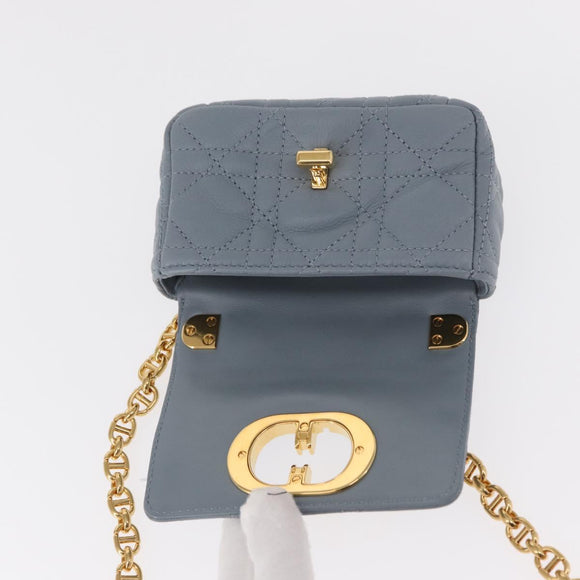Christian Dior Canage Chain Dior Caro Bag Leather Blue Gold Auth 151372SAM