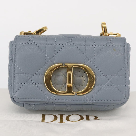 Christian Dior Canage Chain Dior Caro Bag Leather Blue Gold Auth 151372SAM
