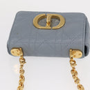 Christian Dior Canage Chain Dior Caro Bag Leather Blue Gold Auth 151372SAM-6