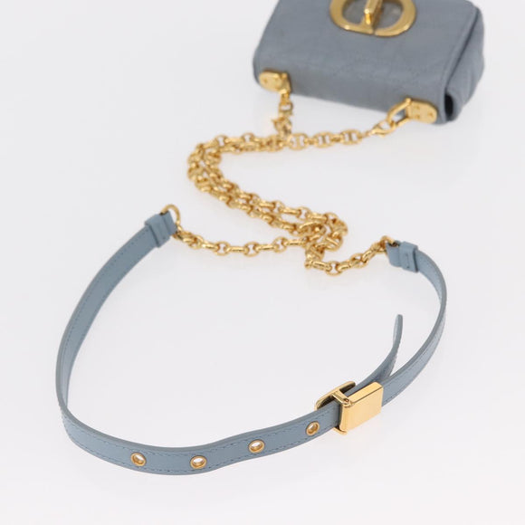 Christian Dior Canage Chain Dior Caro Bag Leather Blue Gold Auth 151372SAM