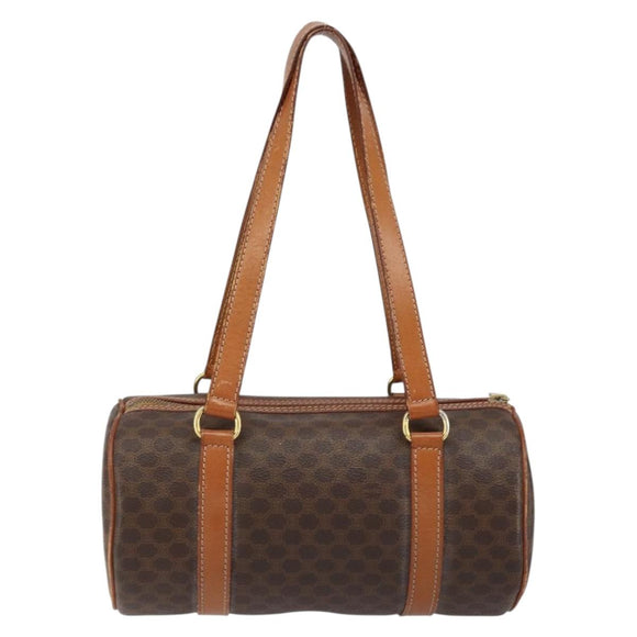 CELINE Macadam Canvas Hand Bag PVC Brown Gold Auth 151395