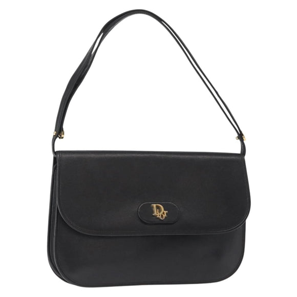 Christian Dior Shoulder Bag Leather Black Gold Auth 151397